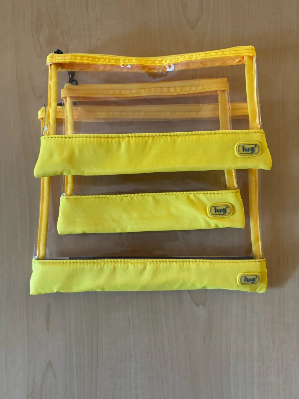 Lug Set of 3 Clearview Envelope Transport Pouches Bright Yellow NWOT